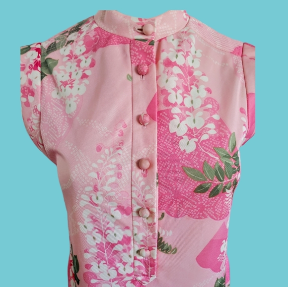 Vintage 70s Leslie Fay Pink Orchid Dress - Picture 4 of 5